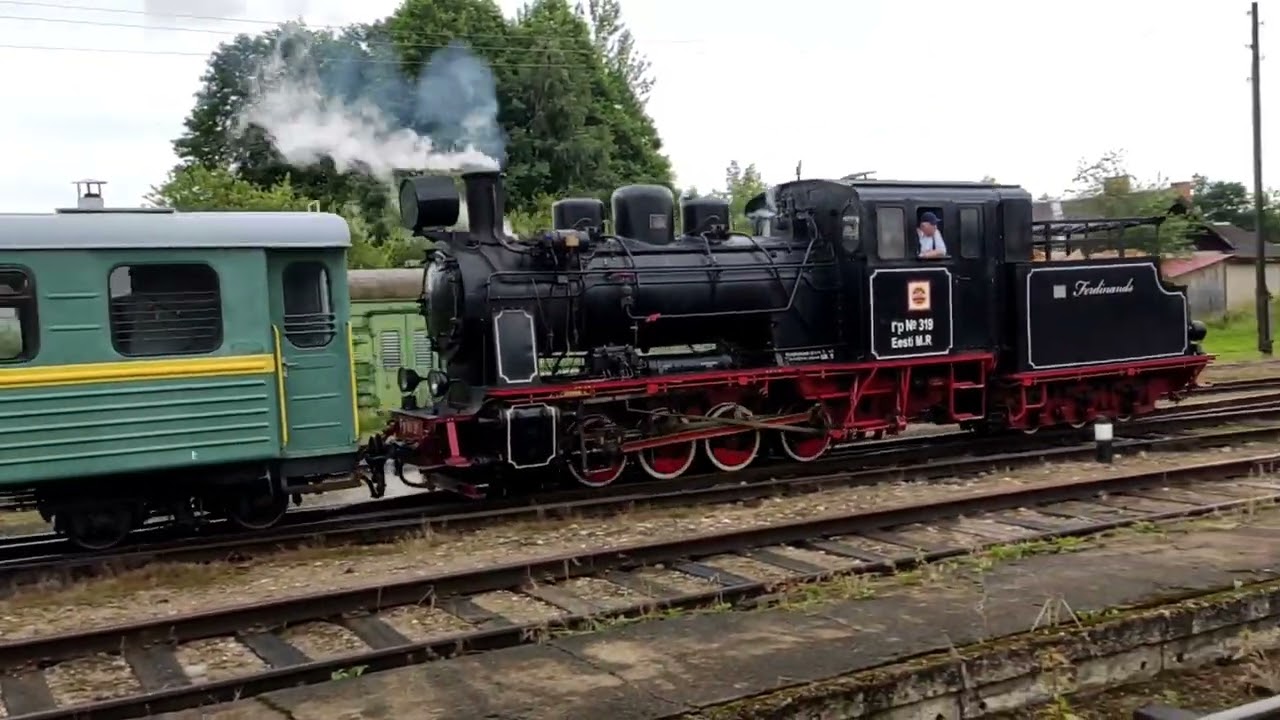 Прибытие узкоколейного поезда с паровозом! ст. Гулбене, Латвия. Pienāk Bānītis ar tvaika lokomotīvi!