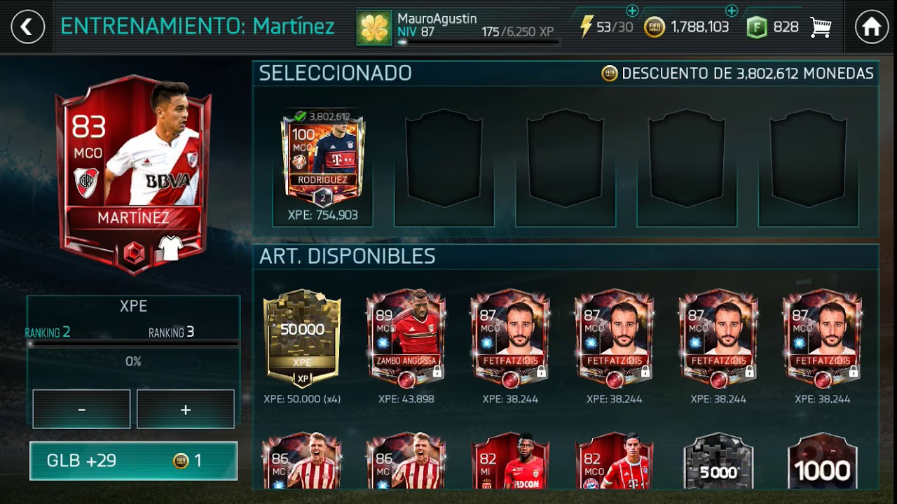 Dándole rango a pity Martínez antes de que termine la temporada Fifa MOBILE 18