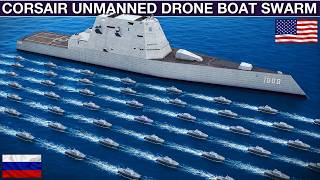 US Zumwalt Destroyer & Corsair USV Swarm vs Russian Warships | Sea Power screenshot 2