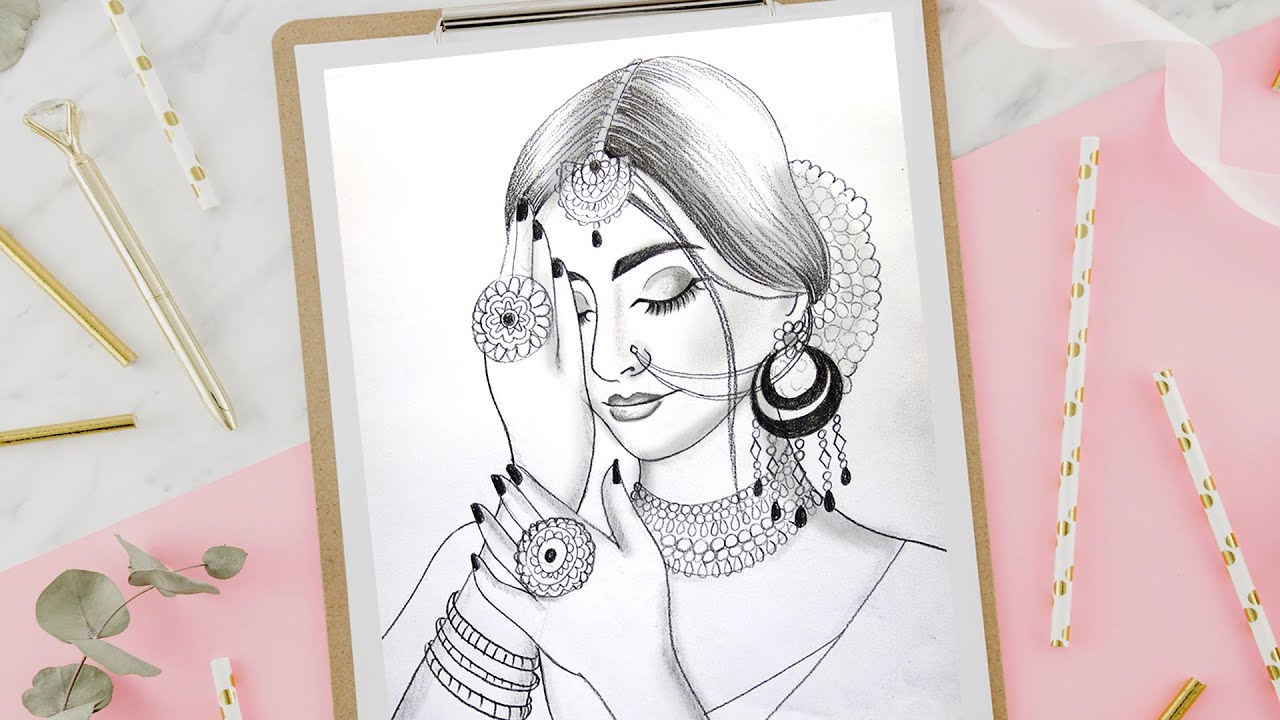 How to Draw a Beautiful Traditional bride very easy  Bride Drawing   Pencil Drawing  YouTube