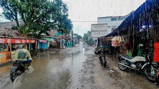 Light Rain All Day in a Small City in Indonesia || Walking In The Rain