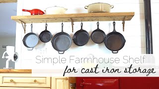 Simple Farmhouse Shelf for Cast Iron Storage | Natural Soap Finish | Kitchen Organization