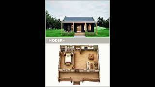 28'x22' Modern Cabin House Plan 1BR/1BA, 602 sq ft  #blueprint #home  #shorts  #architecture  #house