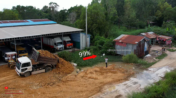 New active almost done in small project D20P komatsu dozer moving road in Water with dump trucks