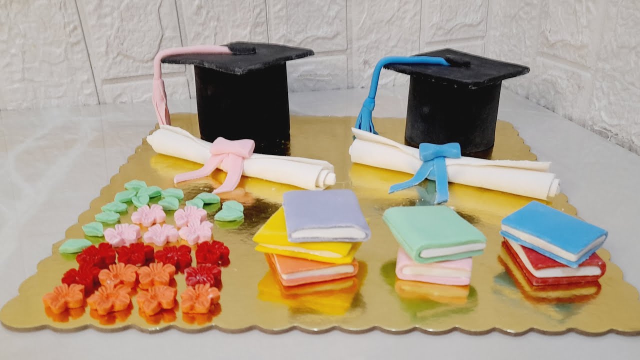 عمل قبعة التخرج والرسالة والكتاب بعجينة السكر بأسهل طريقه ومعلومات مهمه جدآ لعمل اشكال بعجينة السكر