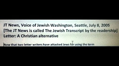 Letter on "Right-wing Christians," pub. 2005 Seattle JT News Voice Jewish Washington / A K Segan