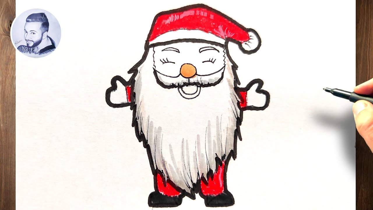Comment dessiner un père noël avec une longue barbe etape par etape