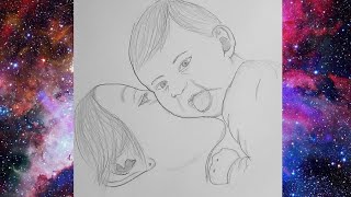 mother's love /pencil sketch/face drawing for beginners تعليم الرسم بالرصاص رسم طفل وأمه سهل وبسيط