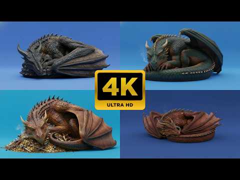 Fire Breathing Dragon Sleeping on a Blue Screen Background PART 02
