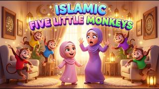 Five Little Monkeys Jumping on the Bed | Islamic Nursery Rhymes for Kids #islamiccartoon