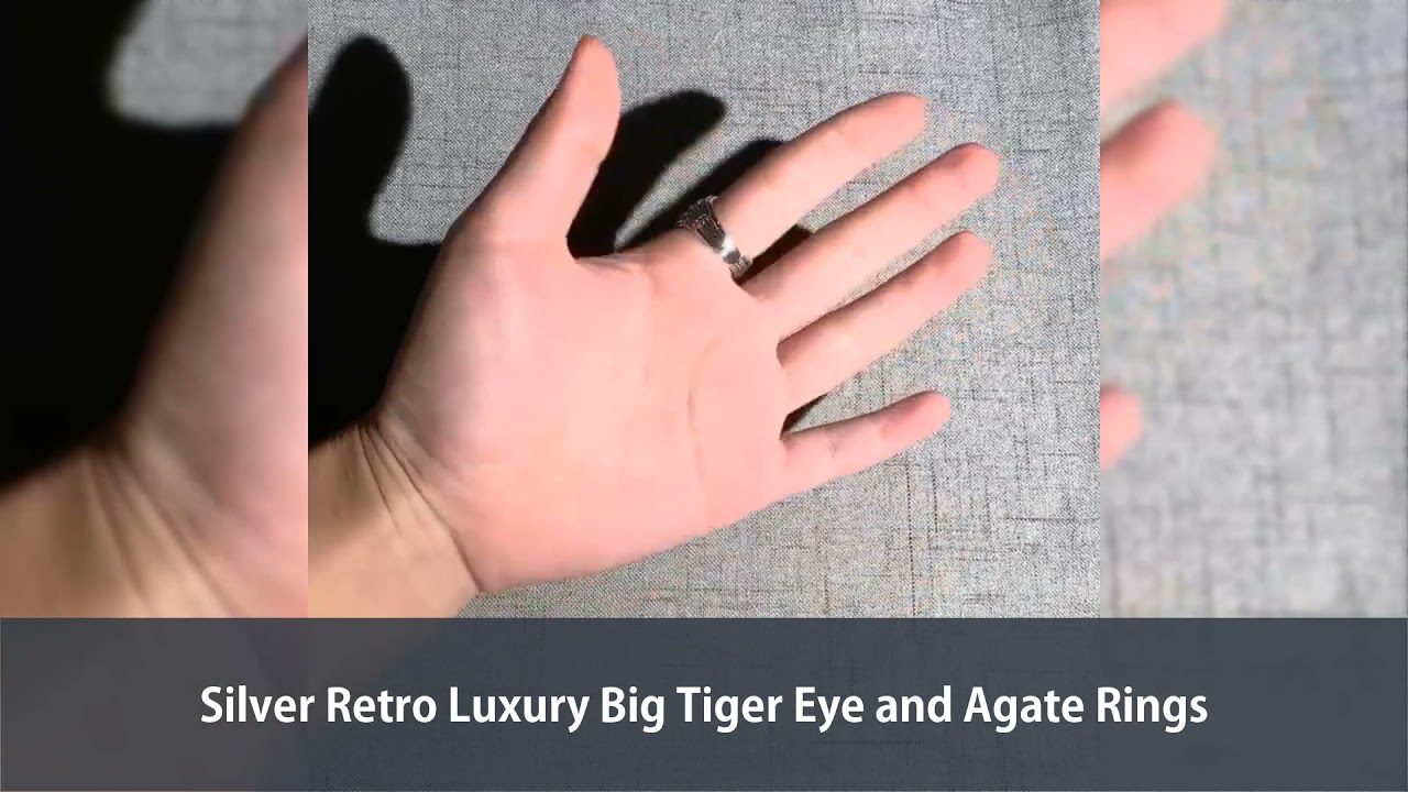 Silver Retro Luxury Big Tiger Eye and Agate Rings