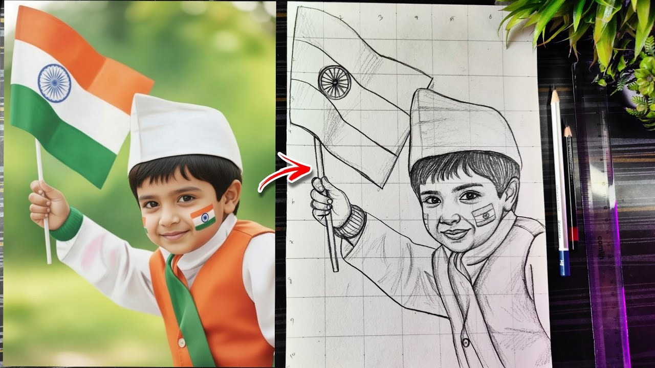 Republic Day Drawing, 26 January Special 🇮🇳 , Indian Flag Drawing With Child, Step By Step Tutorial
