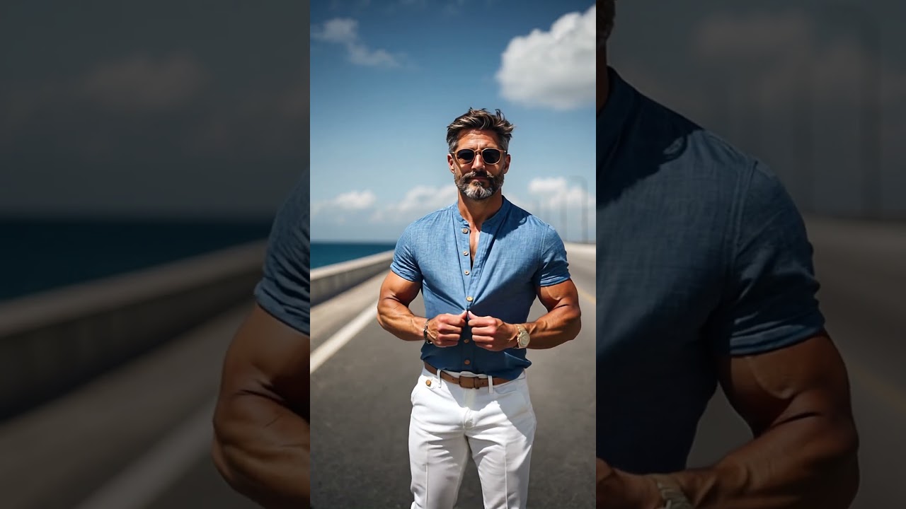 Men's Cotton And Linen Stand Collar Slim Fit Short Sleeve Shirt.