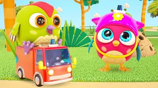 A toy fire truck for kids. Cartoons for babies in English. Hop Hop the Owl & baby toys.