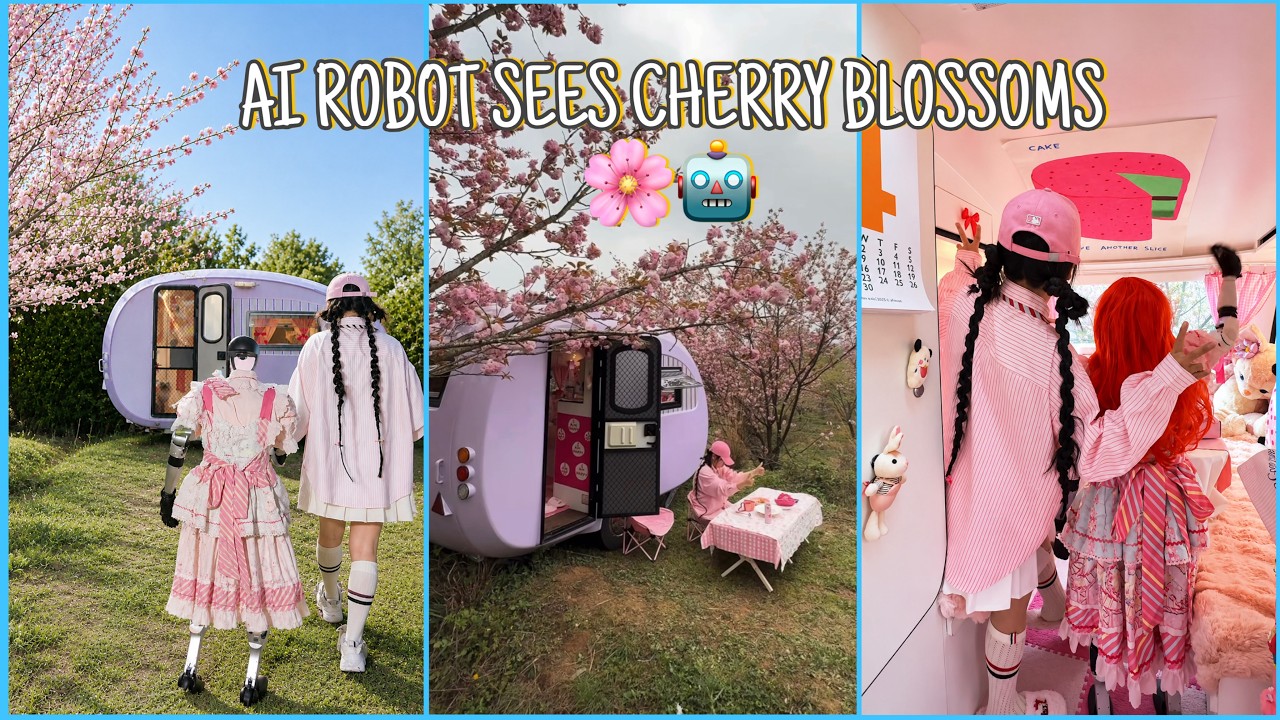 AI ROBOT CAMPING TRIP 🤖🌸 | First Time Seeing Cherry Blossoms ...