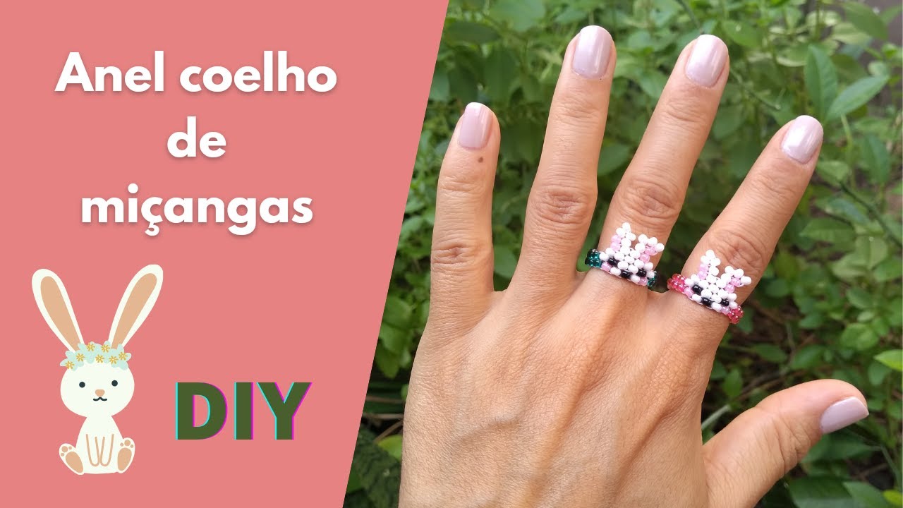 Anel coelhinho de miçangas | DIY | Beaded rabbit ring tutorial