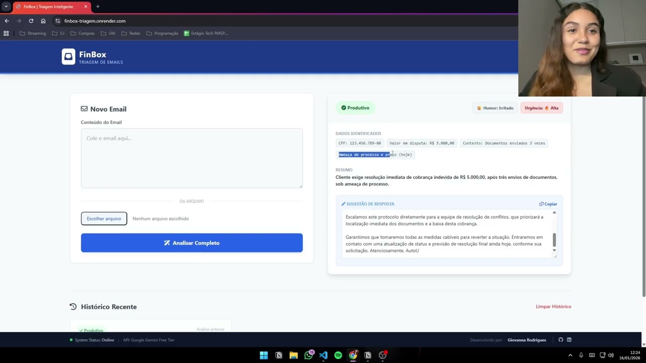FinBox | Sistema de Triagem Inteligente de Emails com IA (Desafio Técnico)
