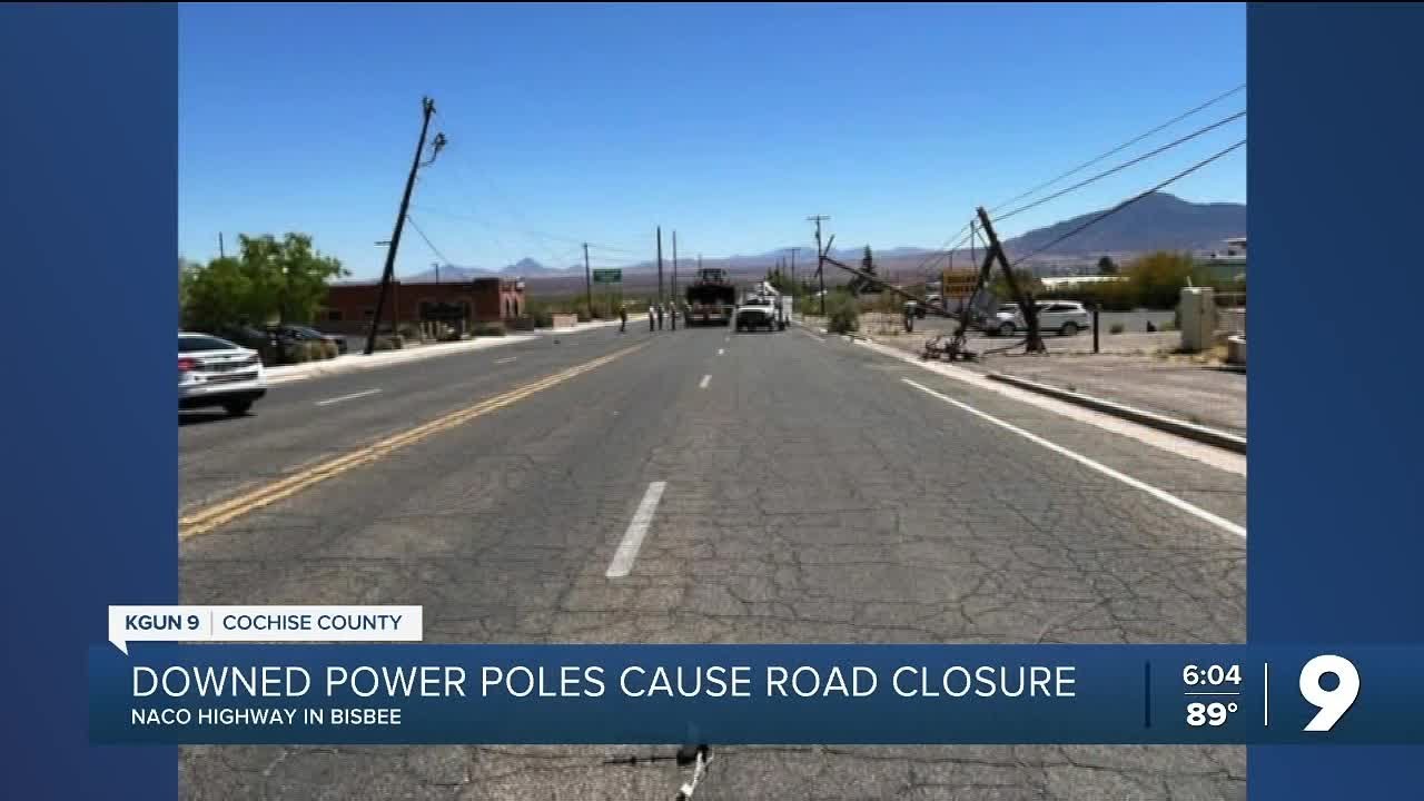 Oversized load takes out power poles on Naco Highway in Bisbee - YouTube