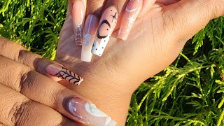 EASY HALLOWEEN NAIL TUTORIAL| LONG NUDE ACRYLIC NAILS| BLACK AND WHITE GEL NAILS screenshot 2