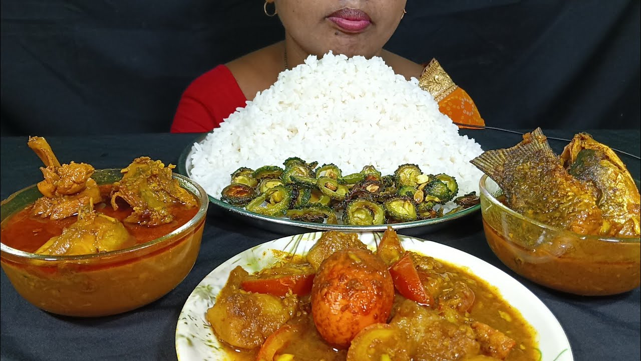 EATING SPICY🔥CHICKEN CURRY, SPICY🔥 FISH CURRY,  EGG CURRY, KARELA FRY, ASMR, MUKBANG, EATING SHOW