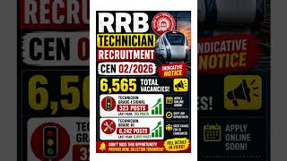 RRB Technician 2026 Notification Out 🔥 6565 Vacancies | Railway Technician Bharti 2026 #rrb