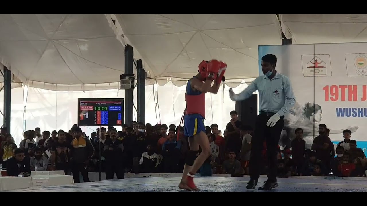 48kg boys fight. hr. blue dhruv. 19th junior national wushu championship. ftehabad haryana