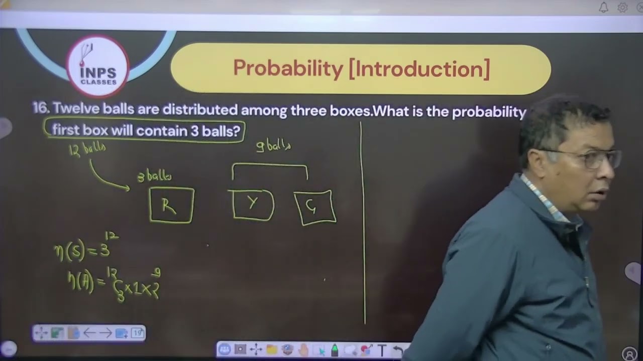 Twelve balls are distributed among three boxes the probability that  first box will contain 3 balls?