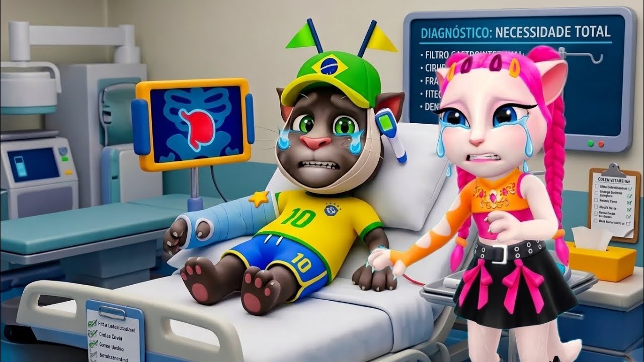 Angela is crying because Tom is injured and in the hospital. My talking angela 2 & talking Tom 2 😔