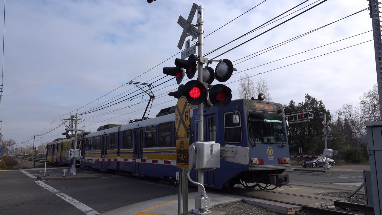Mayhew Rd. Railroad Crossing, SACRT Light Rail Inbound, Sacramento CA