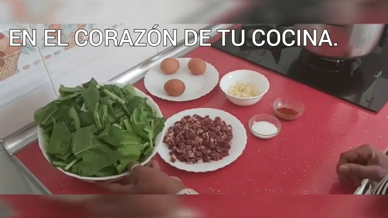 Acelgas rehogadas con taquitos de jamón.