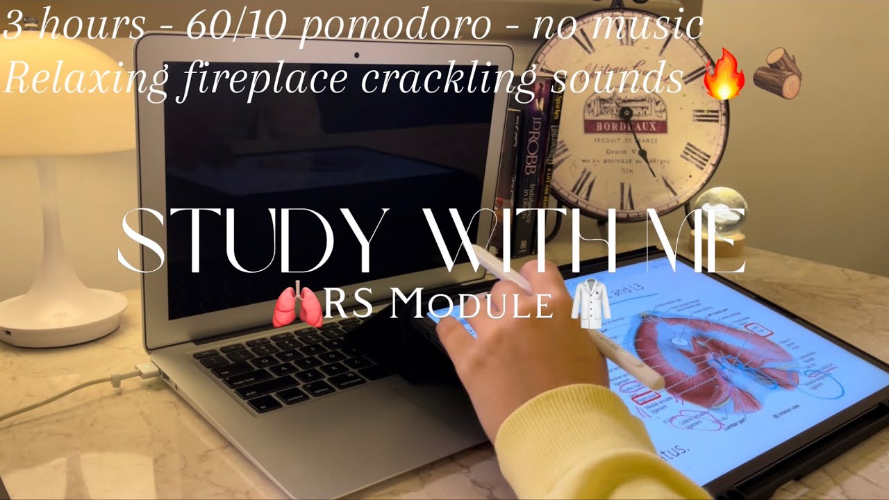 Study with me 3 hours 🥼 | 60/10 pomodoro - no music - fireplace ...