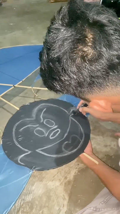 Just for fun, trying to make a Mickey Mouse motif on a Ramraman kite #kites #ramraman #kites