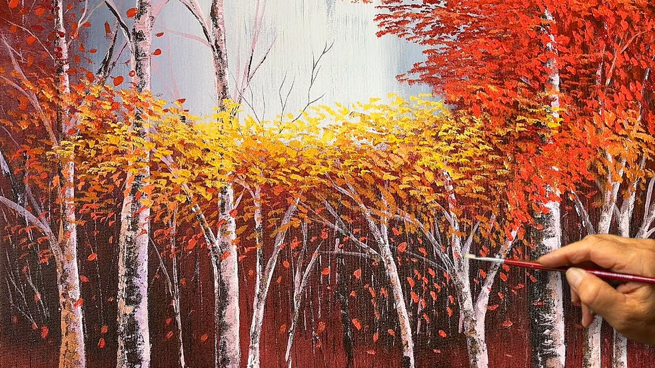 How to Paint an Autumn Forest Landscape | Relaxing Acrylic Painting Tutorial