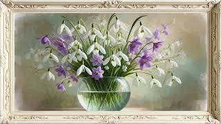 Vintage Flower Painting with Piano Music | Floral Art Screensaver | Elegant White Frame TV Art in 4K screenshot 5