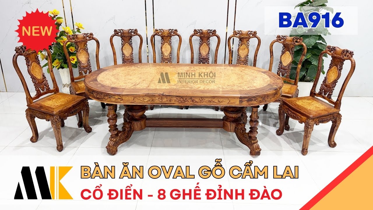 Bàn Ghế Ăn Gỗ Cẩm Lai 8 Ghế Cao Cấp - BA916 | Minh Khôi