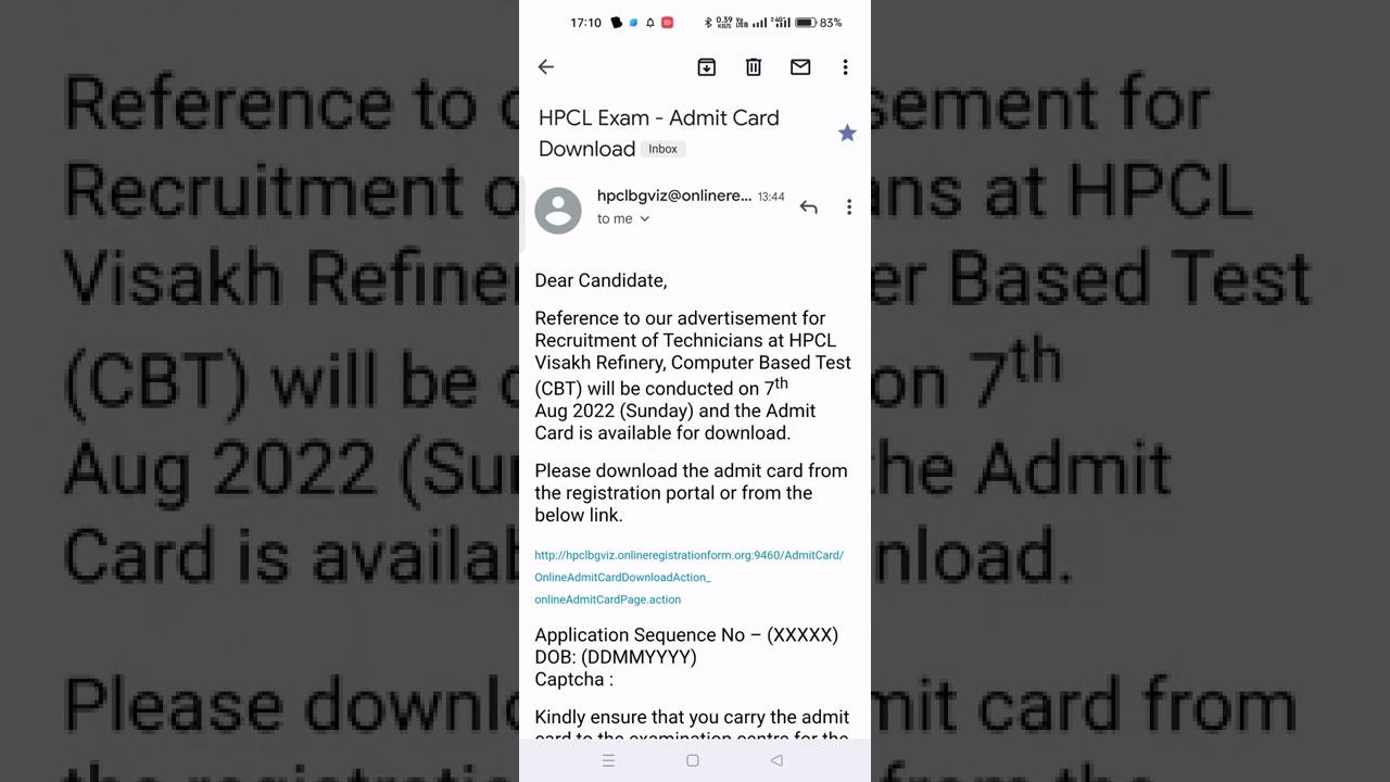HPCL admit card 2022 / operation technician 