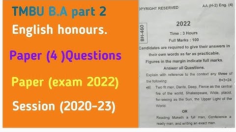 TMBU B.A part 2 English honours paper(4)Questions paper exam 2022 session 2020-23 #tmbu