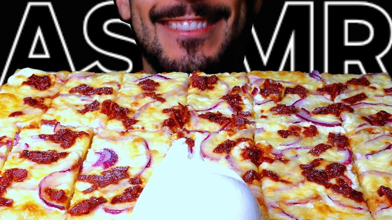 ASMR PEPPERONI SALAMI TARTE FLAMBEE (EATING SOUNDS) NO TALKING MUKBANG