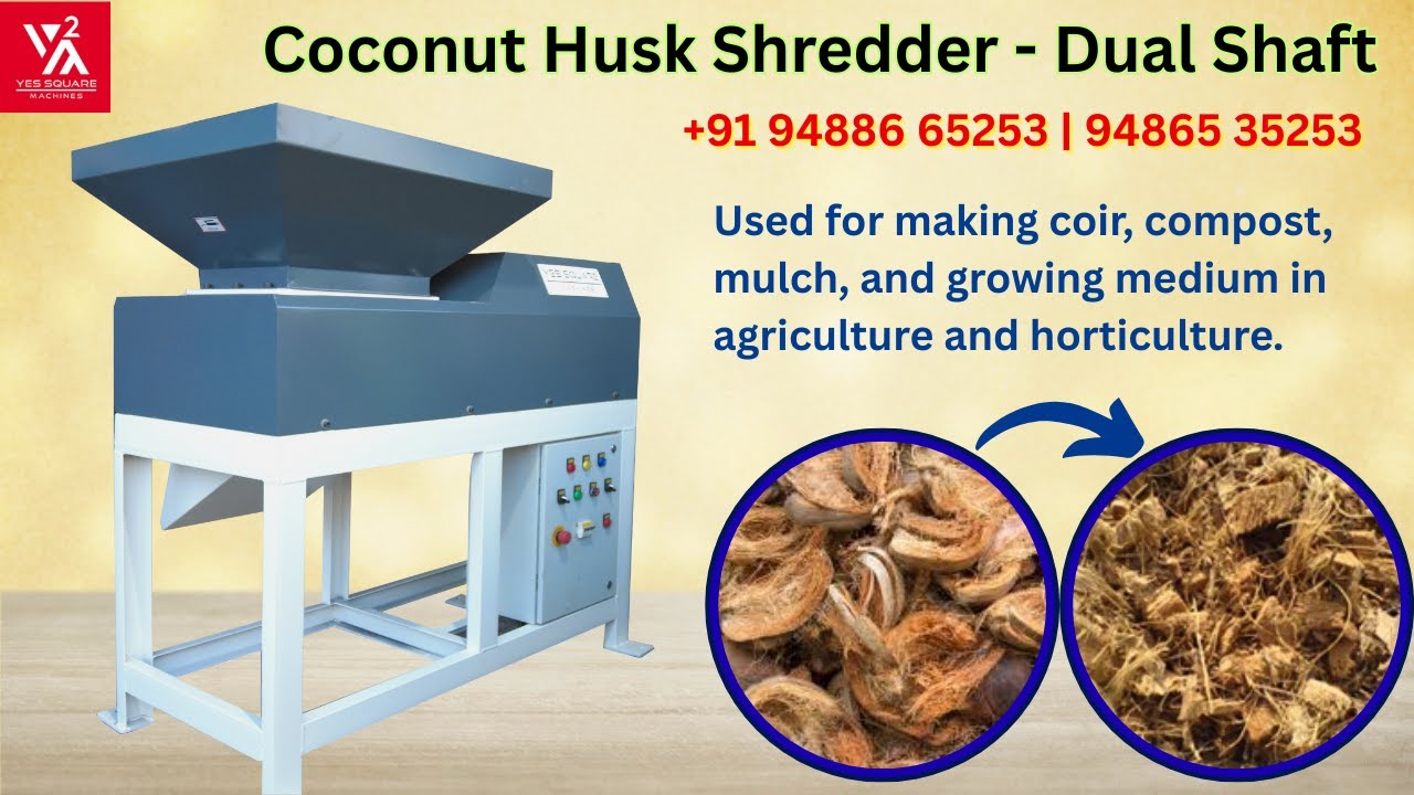 Heavy Duty Dual Shaft Coconut Husk Shredder | Coir Fiber & Husk Shredding Machine | +91 94886 65253