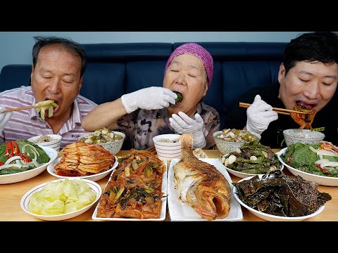 직접 담근 콩잎과 두부조림, 열기구이, <strong>박나물</strong> 등 한가득 집밥 한상! (Korean side dishes) 요리&amp;amp;먹방!! - Mukbang eating show
