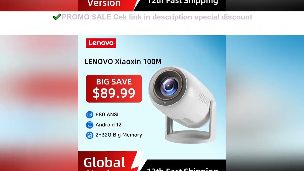Lenovo Portable 4K Projector 100M Android 12 WIFI 6 TOF No-Sense Auto Focus Outdoor Full HD Projecto