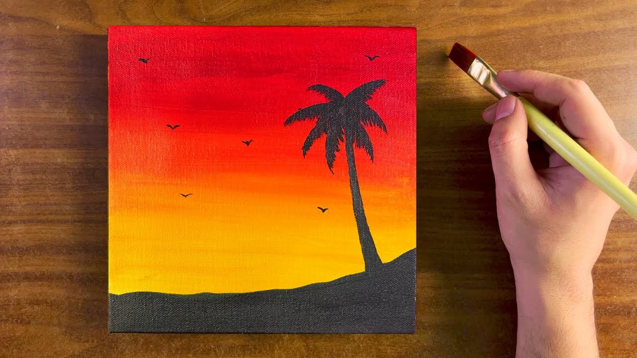 Sunset Painting for Beginners | Acrylic Painting Tutorial for Beginners ...
