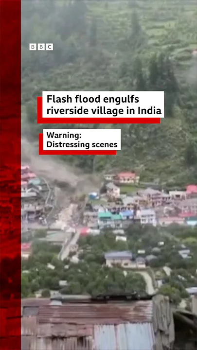 Flash flood engulfs riverside village in India. #India #ExtremeWeather #BBCNews