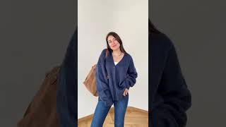 Oversize Sakallı V Yaka Düğmeli Hırka