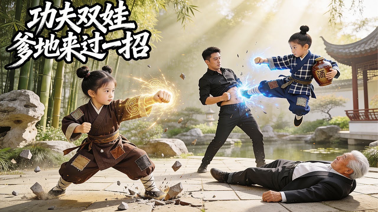 【一口氣看完】👸功夫雙娃下山尋親，一拳震翻殺手卻被豪門當騙子，直到太爺爺翻開族譜最後一頁，兩個名字自燃浮現——整座山響起百年鍾鳴：“恭迎小祖宗歸位！”