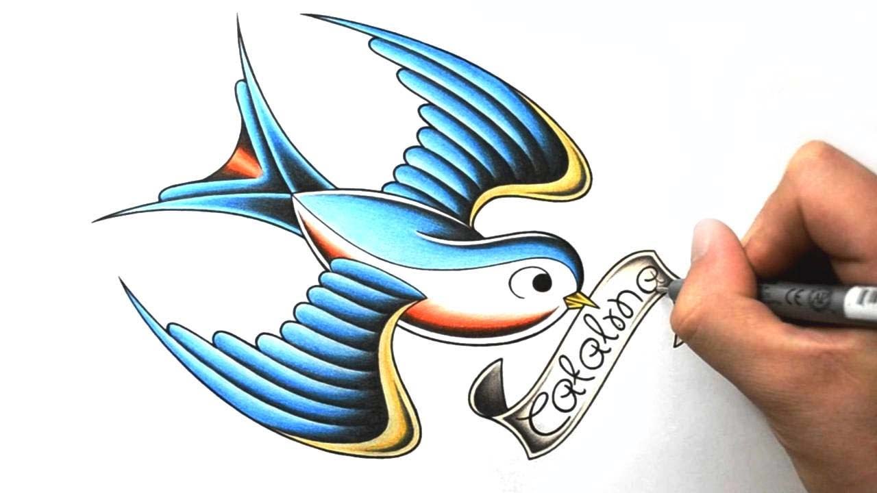 How to Draw a Swallow - Tattoo Design Style