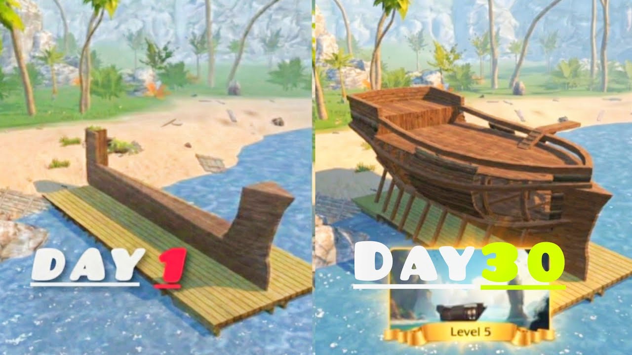 Day 1 vs Day⚡ 30 Raft Survival Game 🔥| Small Raft to Big Ship Build | Island Survival Gameplay Hindi