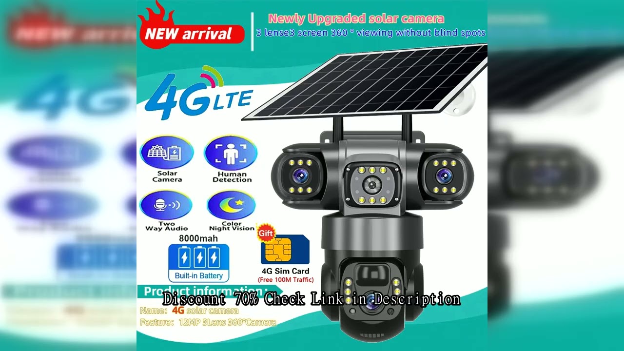 Solar Camera 4G Sim Outdoor 3 Lens 3 Screen 10X Zoom PIR Human Detect Cameras Waterproof Night Visio