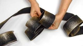 Gold Glitter On Black Wired Ribbon, Item # 56120203