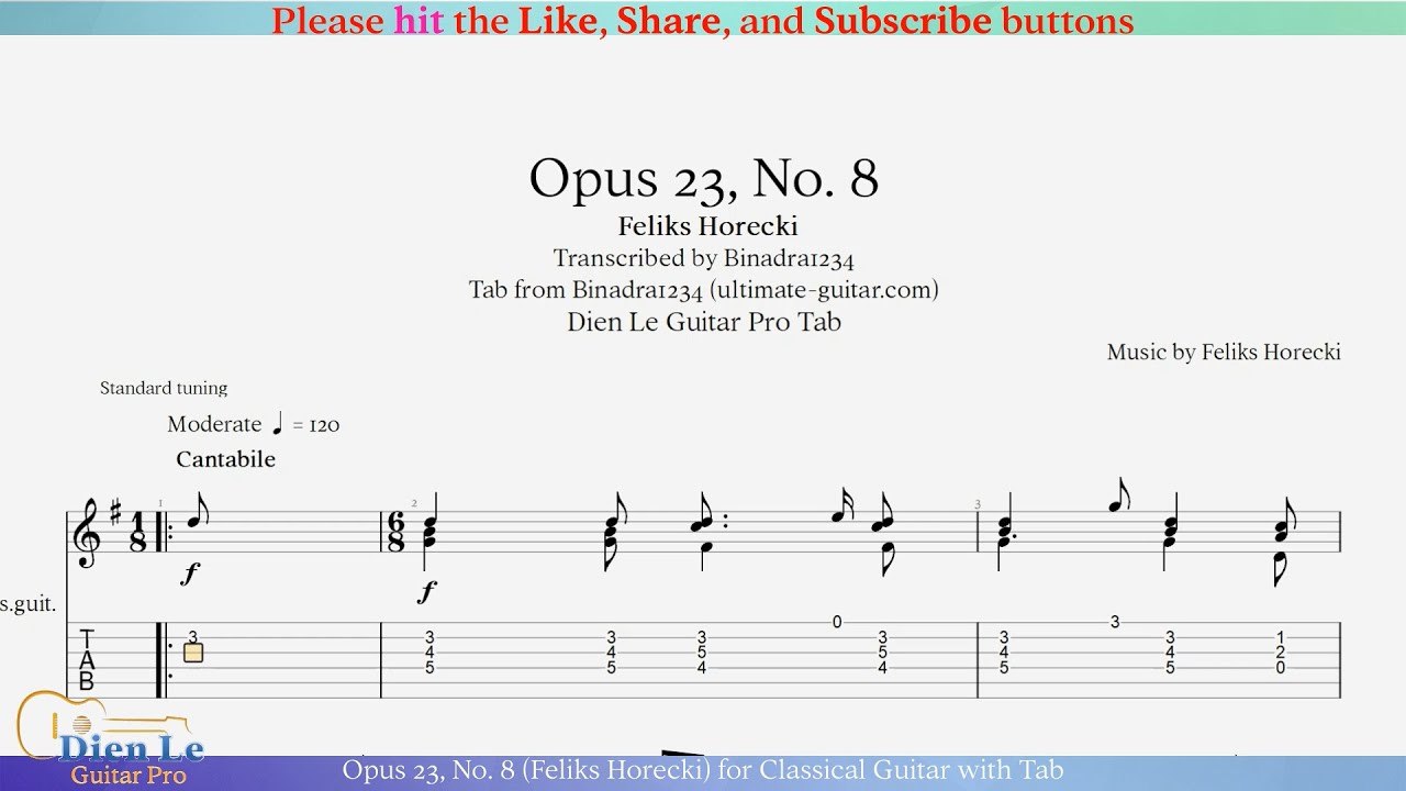 Opus 23, No. 8 (Feliks Horecki) for Classical Guitar with Tab
